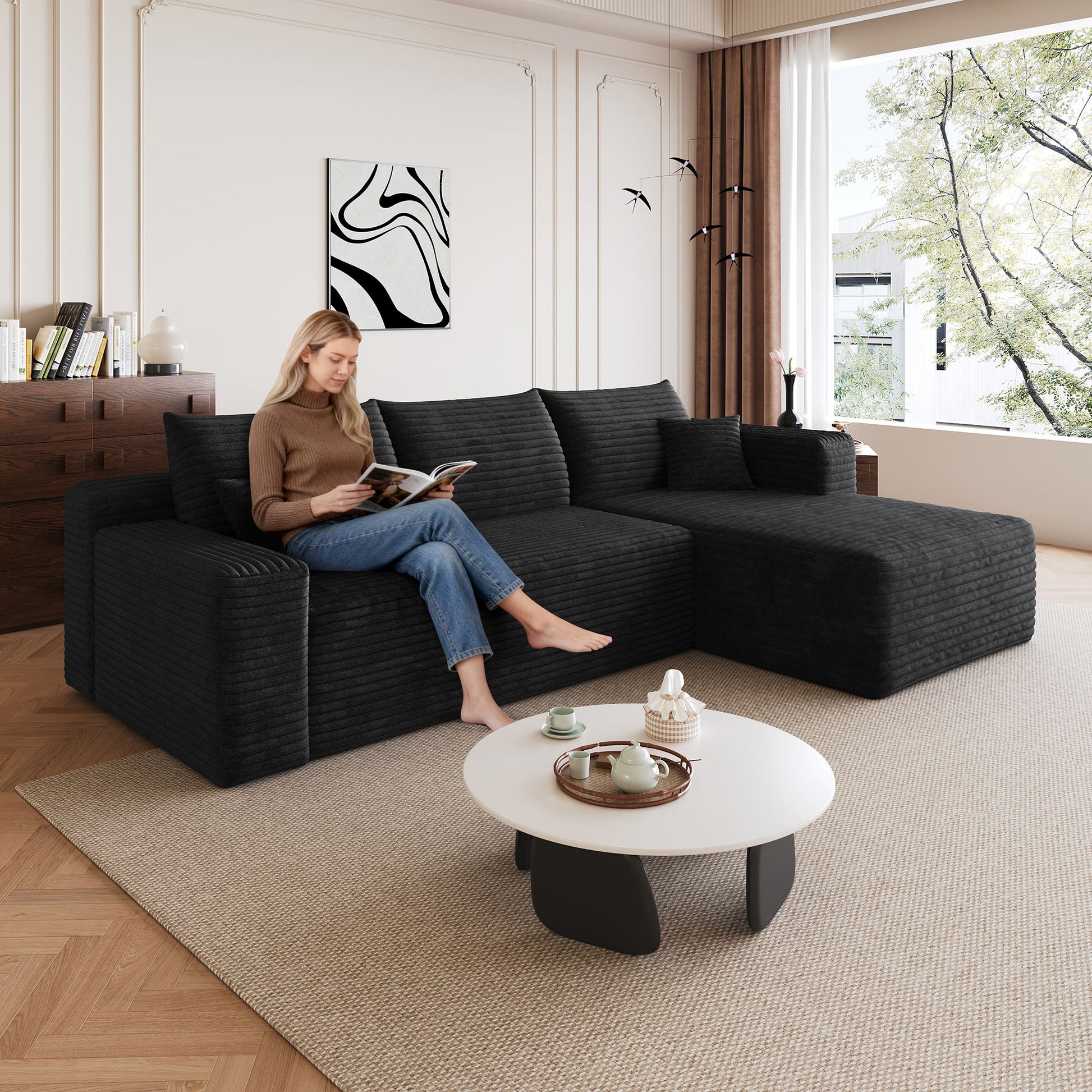 Cloud Sectional Sofa, Comfort U-Shaped Sofa For Living Room - Black Home Essentials