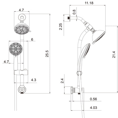 Multi Function Dual Shower Head Shower System With 4.7" Rain Showerhead, 7 Function Hand Shower, Adjustable Slide Bar Daily Nest