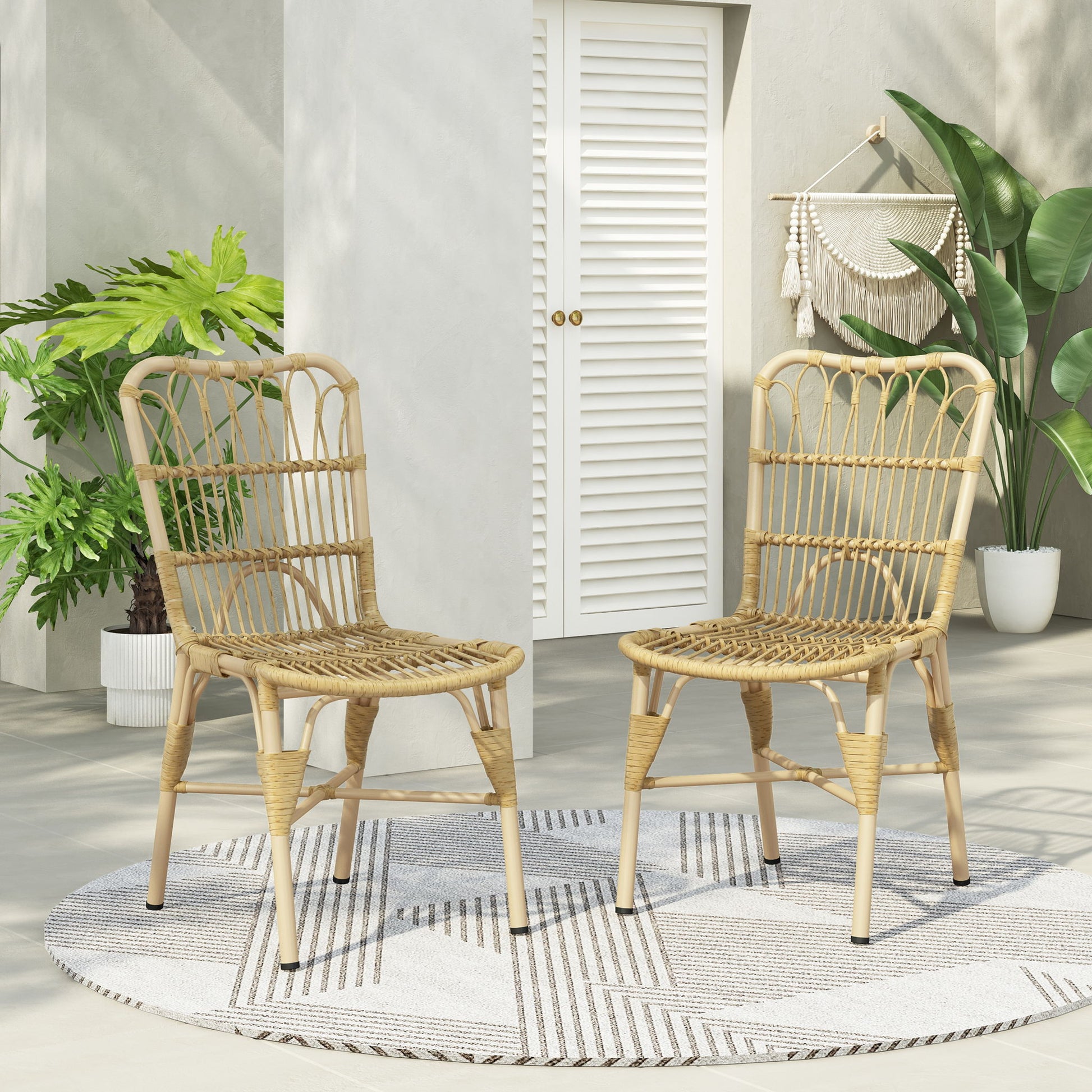 Outdoor Wicker Patio Dining Chairs Set With Durable Frame And Rattan Weave Noble House