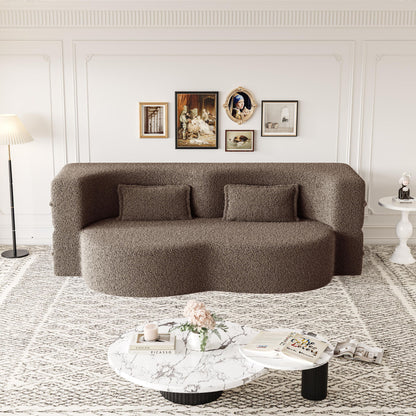 Modern Floor Sofa, With 2 Pillows, Convertible Teddy Fabric Foam Filled Bed Home Essentials