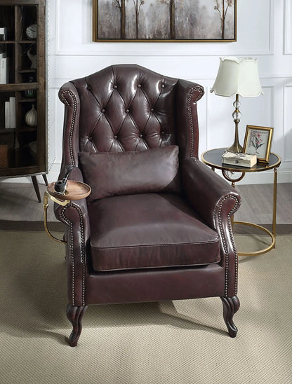 Pino - Vintage Top Grain Leather Accent Chair With 1 Toss Pillow - Brown Acme