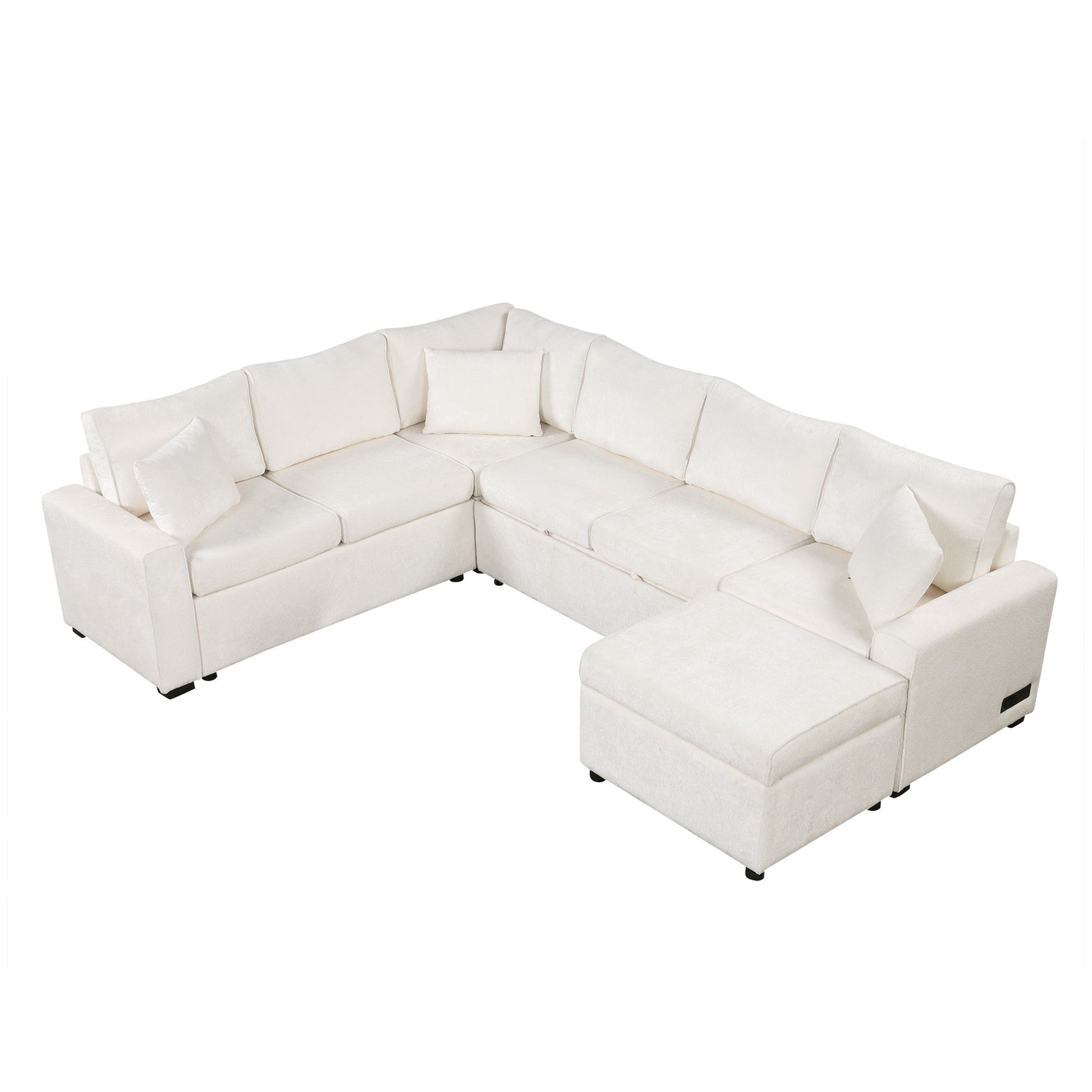 Sectional Sofa Pull-Out Sofa Bed Sleeper With A Storage Ottoman, Three Pillows And Charging Devices For Living Room Hearth and Haven