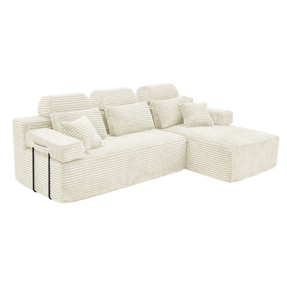 Sectional Sleeper Sofa & Storage Pockets, Modular Couch With Throw Pillows For Living Room Home Essentials