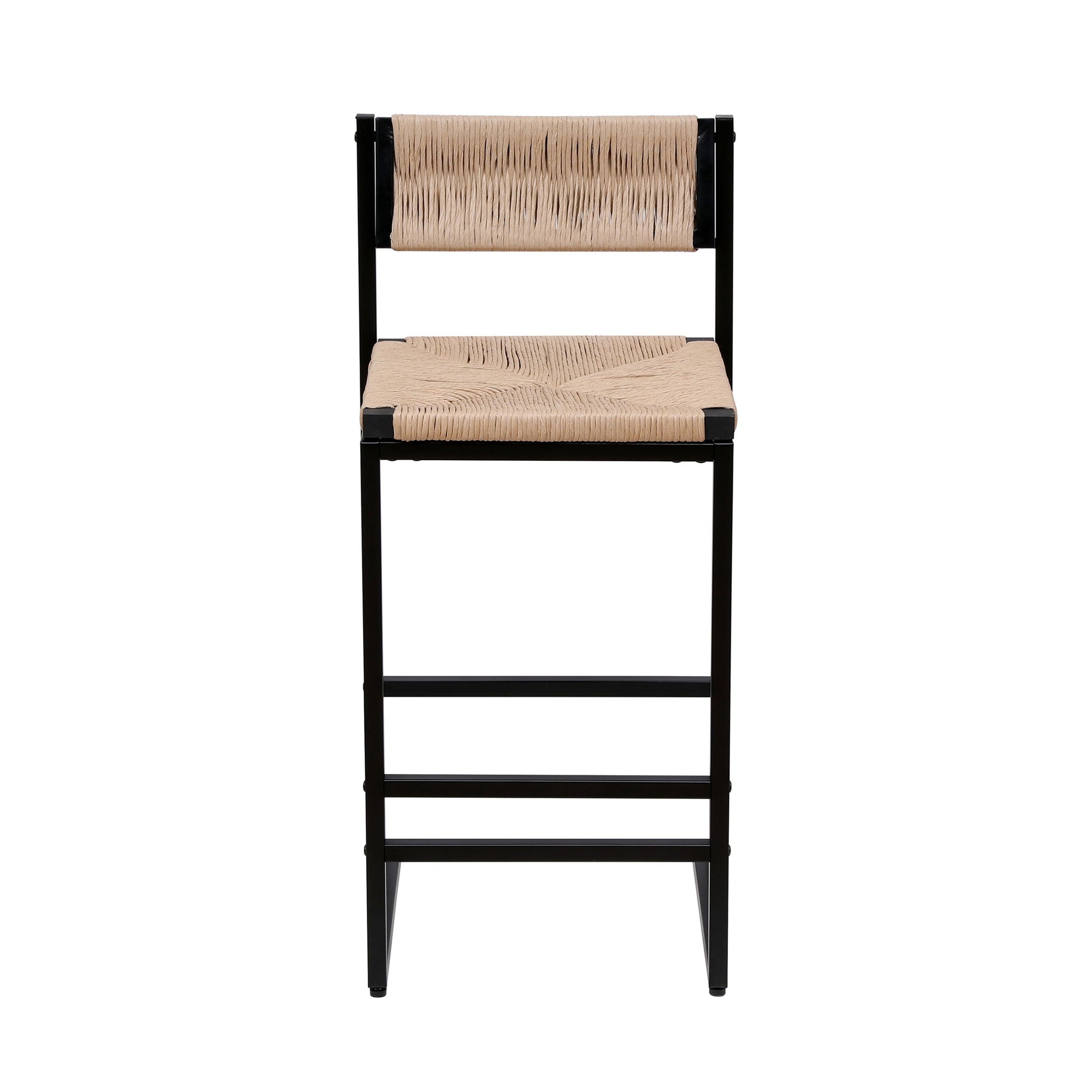 Bar Stools Paper Rope Weave Dining Chairs With Back Hand Weave Stools For Kichen Island, Bar & Counter (Set of 2) Home Essentials