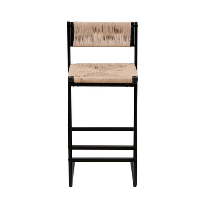 Bar Stools Paper Rope Weave Dining Chairs With Back Hand Weave Stools For Kichen Island, Bar & Counter (Set of 2) Home Essentials