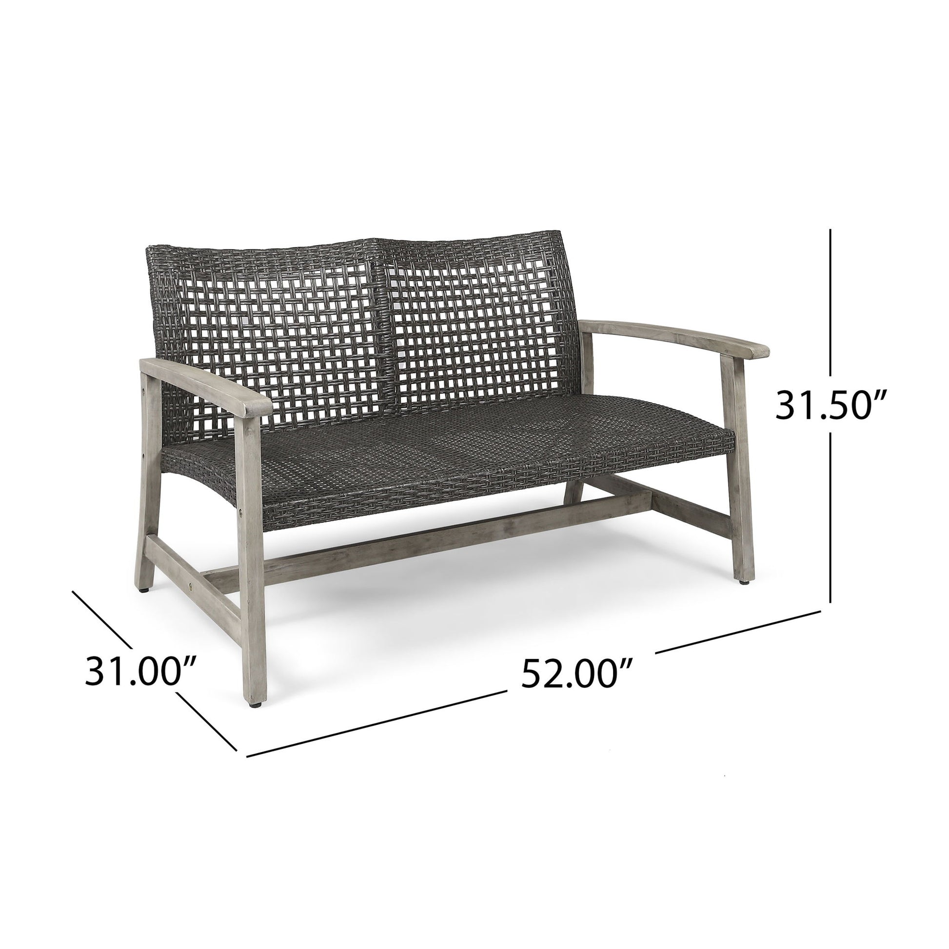 Hampton - Outdoor Wood And Wicker Loveseat - Gray Noble House