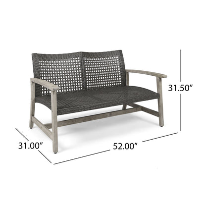 Hampton - Outdoor Wood And Wicker Loveseat - Gray Noble House