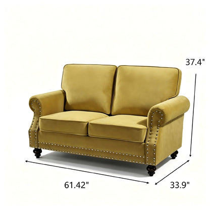 Loveseat Sofa With Nailhead Detail & Turned Legs, 2 Seater Upholstered Couch US Pride
