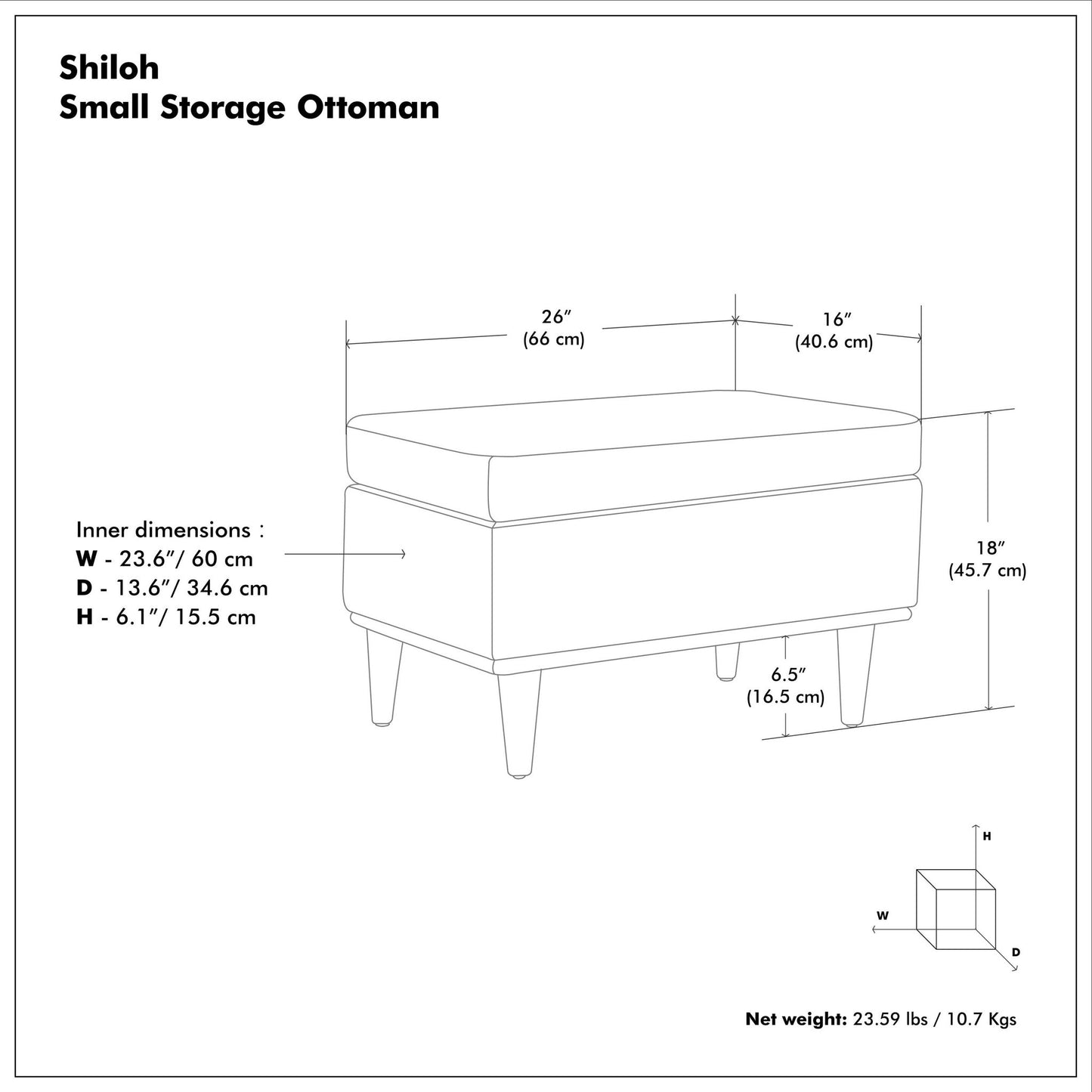 Shiloh - Small Storage Ottoman Simpli-Home