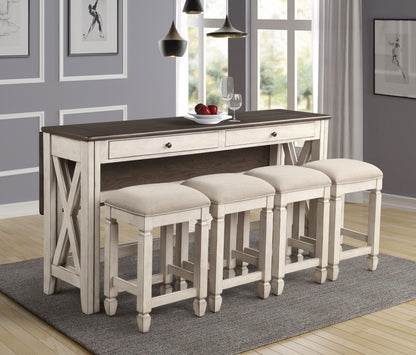 Drop Leaf Table With 4 Stools - Antique White Bernards Furniture