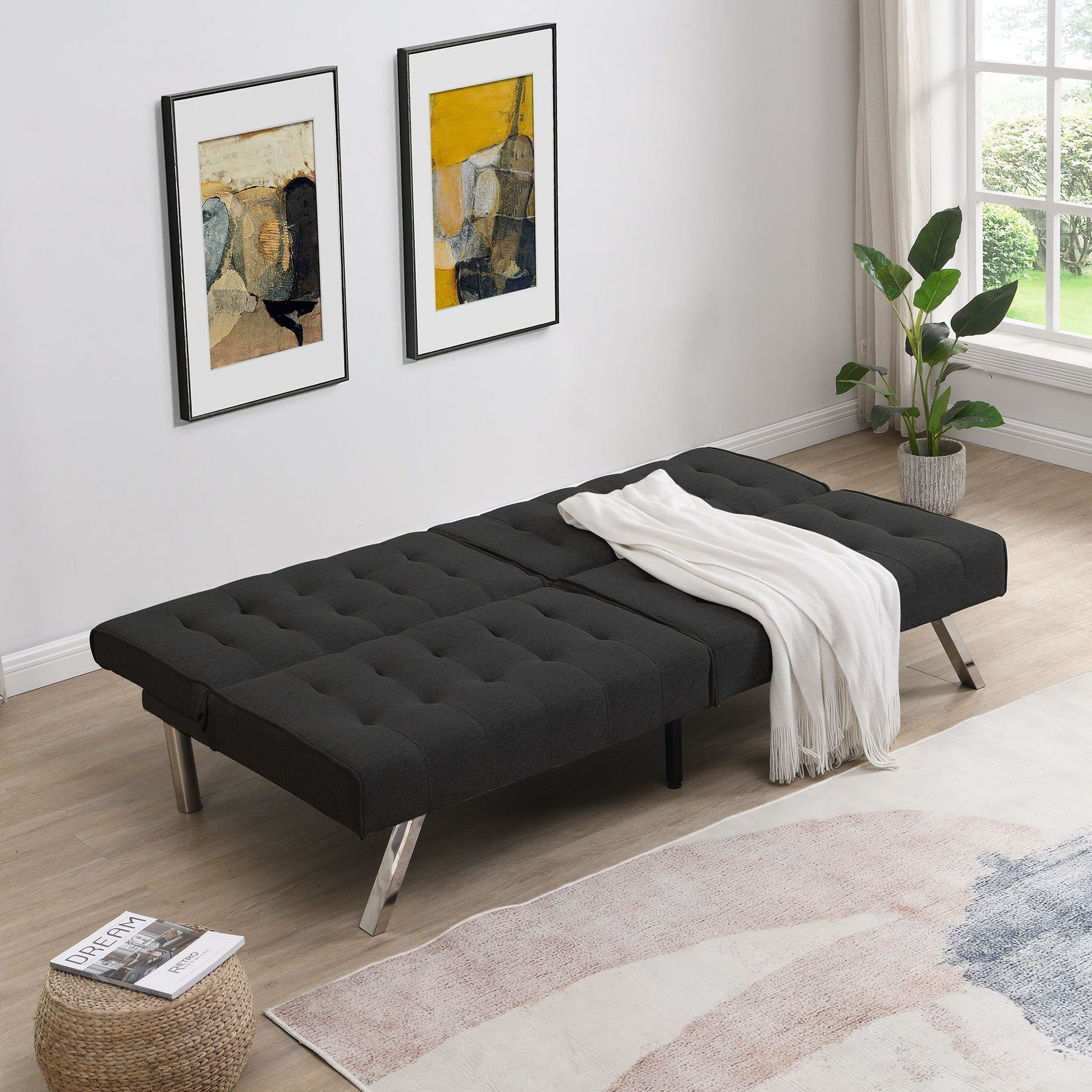Modern Sofa Bed With Wood Frame And Stainless Legs Home Essentials