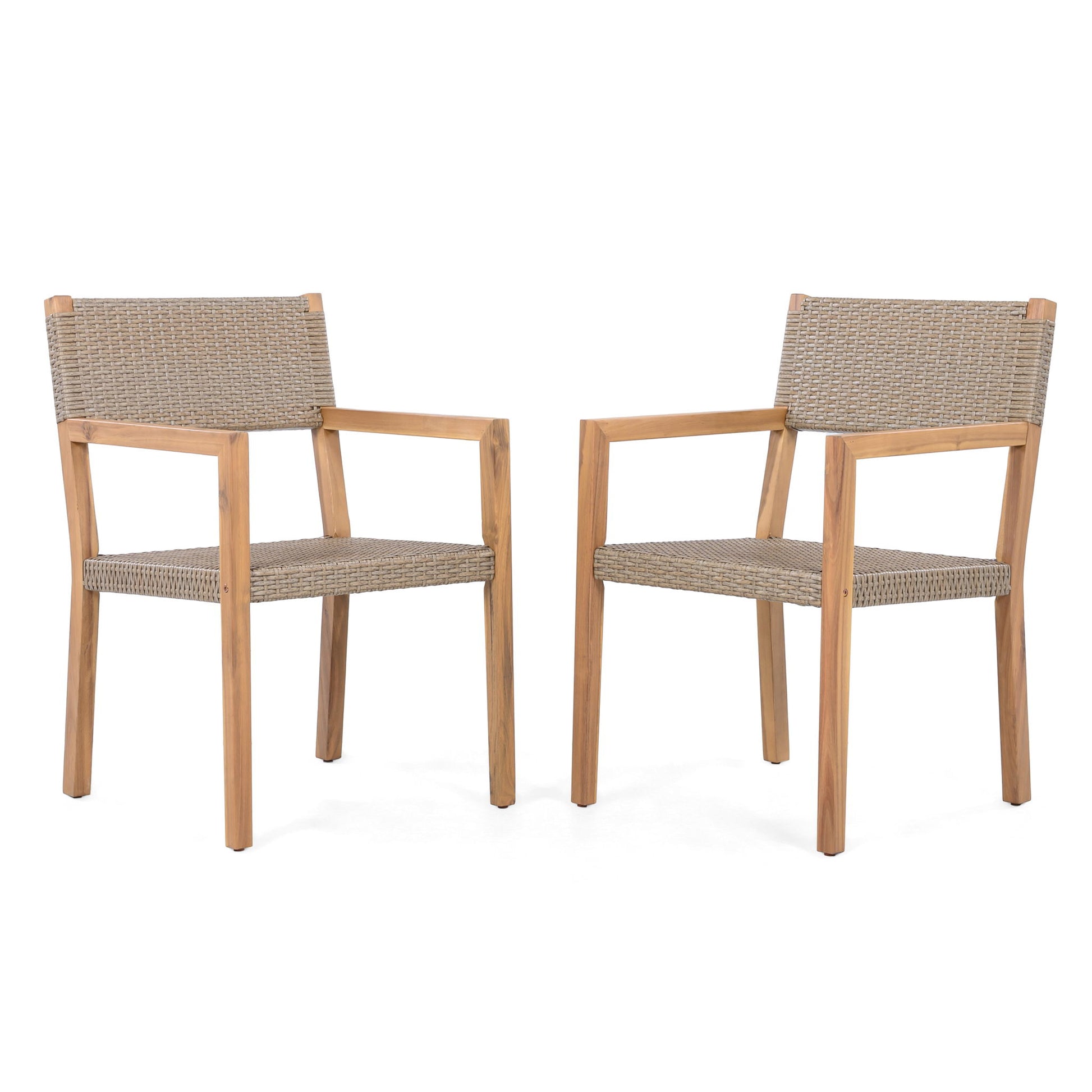 Outdoor Dining Chairs For Patios, Gardens (Set of 2) - Light Brown Multi / Light Teak Noble House