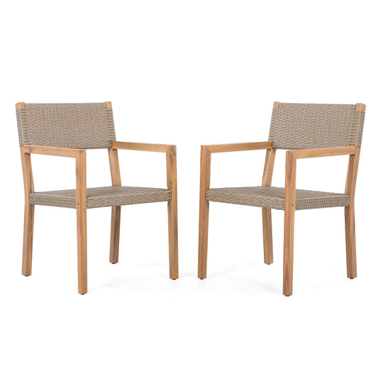 Outdoor Dining Chairs For Patios, Gardens (Set of 2) - Light Brown Multi / Light Teak Noble House