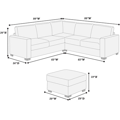4 Piece Sectional Set With USB Ports, Left Arm Facing / Right Arm Facing Loveseat, Corner Wedge, Cocktail Ottoman, 2 Pillows - Chocolate Home Essentials