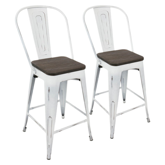 Oregon - Industrial High Back Counter Stool (Set of 2) - Vintage White / Espresso Lumi Source