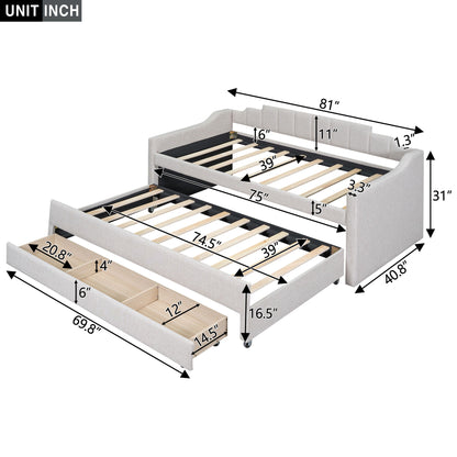Upholstered Simple Design Daybed With Trundle And 3 Drawers Hearth and Haven