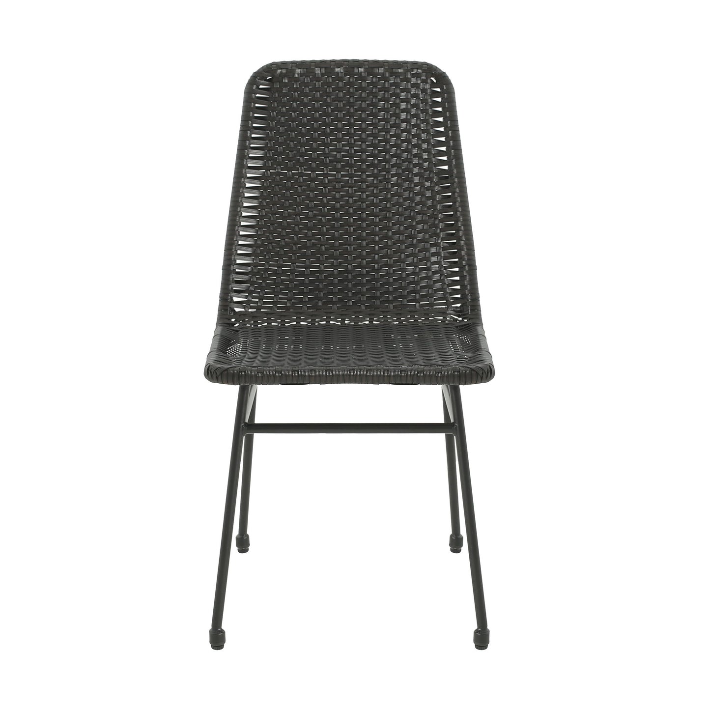 Outdoor Dining Chairs (Set of 2), Rattan Backrest And Cushions, Iron Frame - Dark Brown Noble House