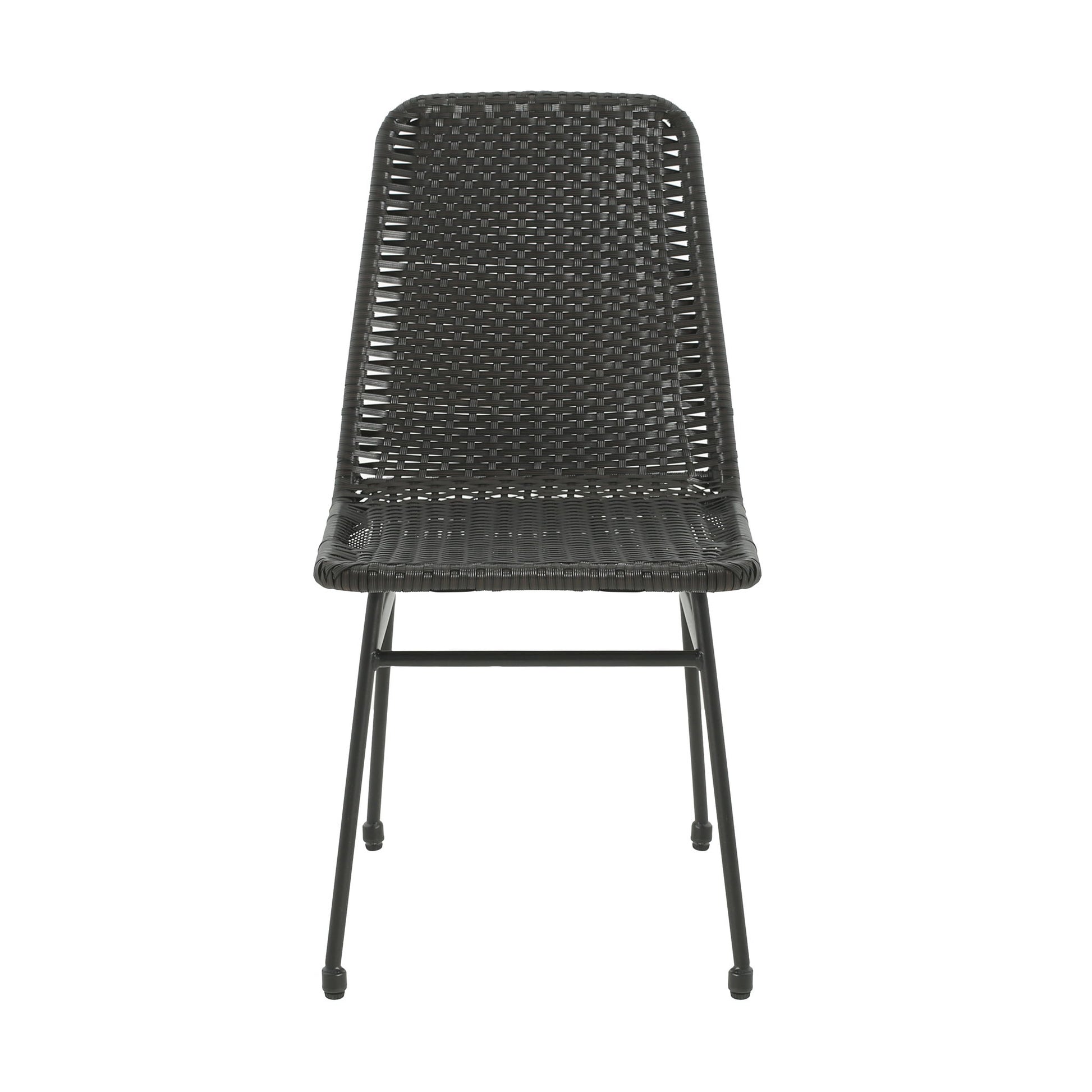 Outdoor Dining Chairs (Set of 2), Rattan Backrest And Cushions, Iron Frame - Dark Brown Noble House