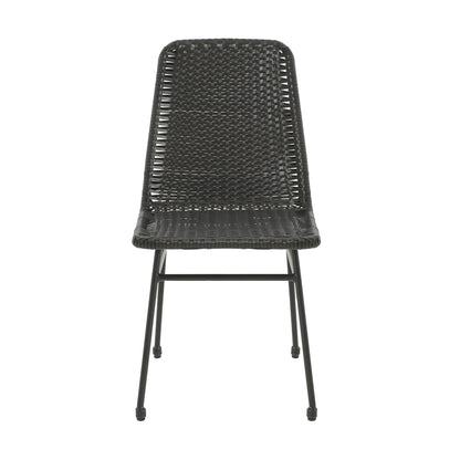 Outdoor Dining Chairs (Set of 2), Rattan Backrest And Cushions, Iron Frame - Dark Brown Noble House