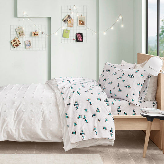 Twin Cozy Soft Novelty Print Sheet Set - Teal Dogs Intelligent Design