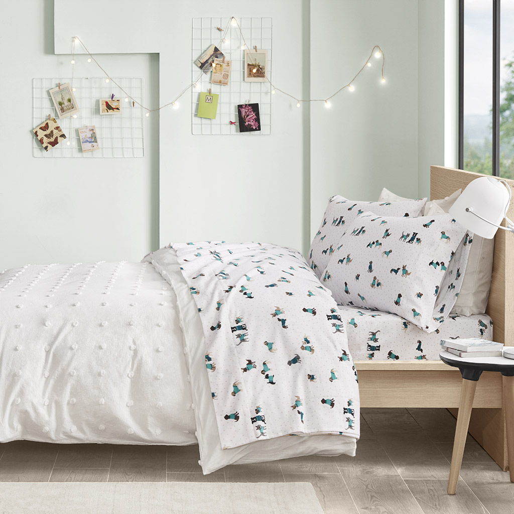 Twin Long Cozy Soft Novelty Print Sheet Set - Teal Dogs