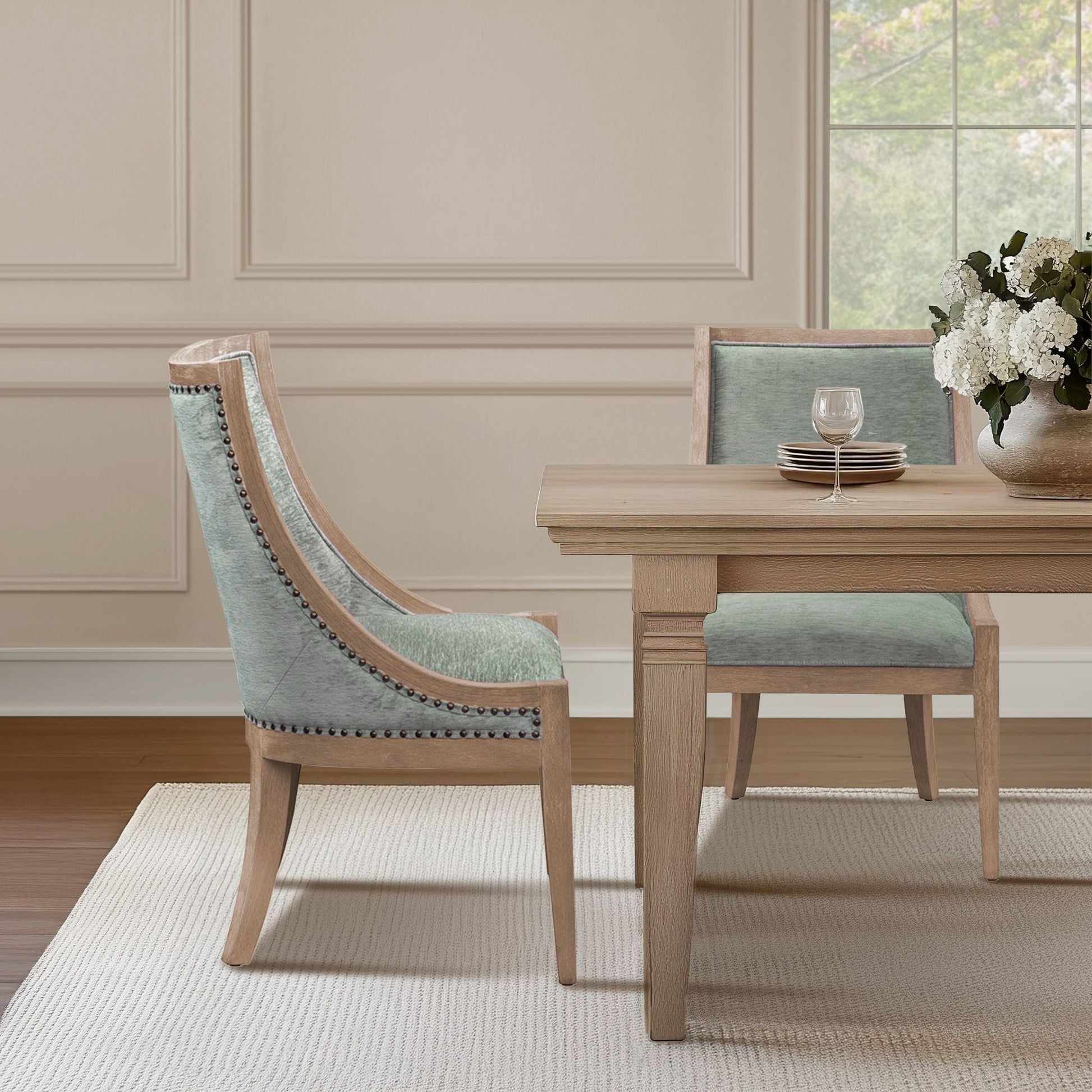 Elmcrest - Upholstered Dining Chair With Nailhead Trim - Soft Green Martha Stewart