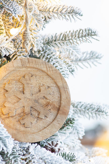 Wooden Hanging Circle With Snowflake Cut Decorative Hanging Christmas Tree Ornaments For Holiday Party Decorations (Set of 12) - Multi Daily Nest