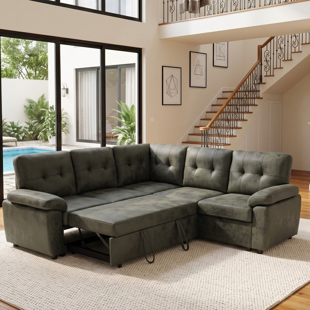 Convertible Sectional Sofa Bed & Pull Out Sleeper And Storage Home Essentials