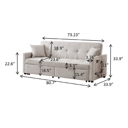 3 In 1 Convertible Sleeper Sofa Bed, Reclining Backrest, Pillows, Pockets Home Essentials