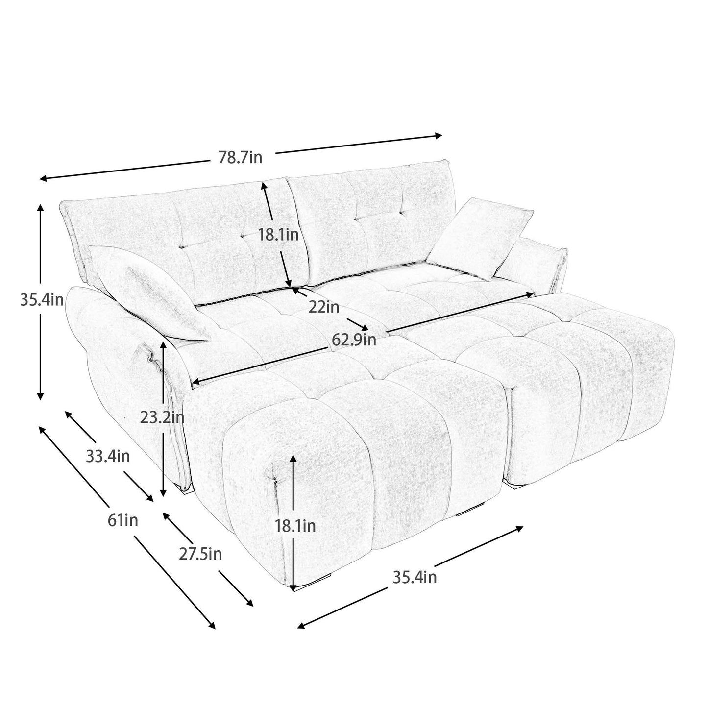 Sofa Set With Ottoman And Pillows, Textured, High Resilience Cushions Home Essentials