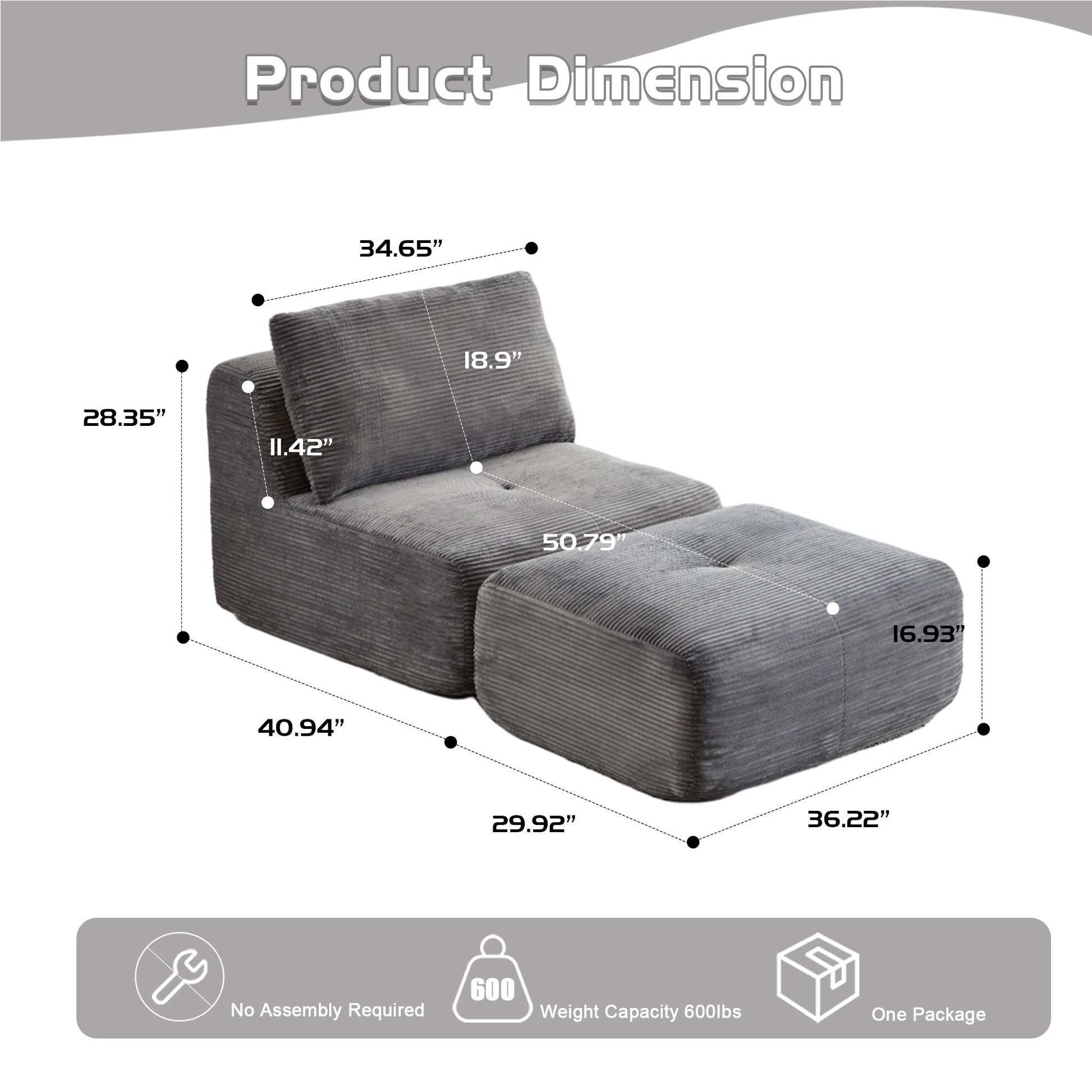 Single Chaise Longue With Movable Ottoman For Living Room Home Essentials