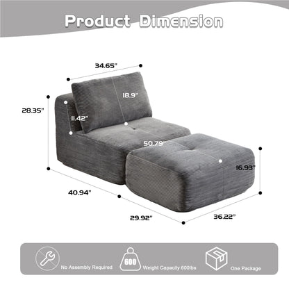Single Chaise Longue With Movable Ottoman For Living Room Home Essentials