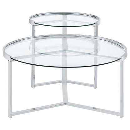 Delia - 2 Piece Round Glass Top Nesting Coffee Table Coaster Fine Furniture