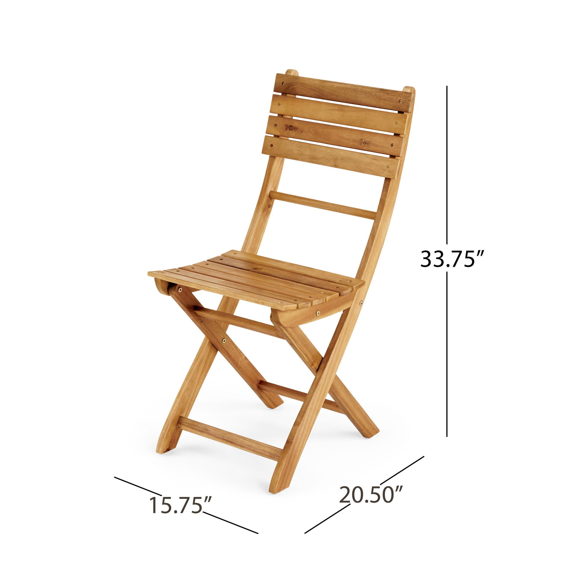 Outdoor Foldable Wood Dining Chair With Slat Design (Set of 2) Noble House