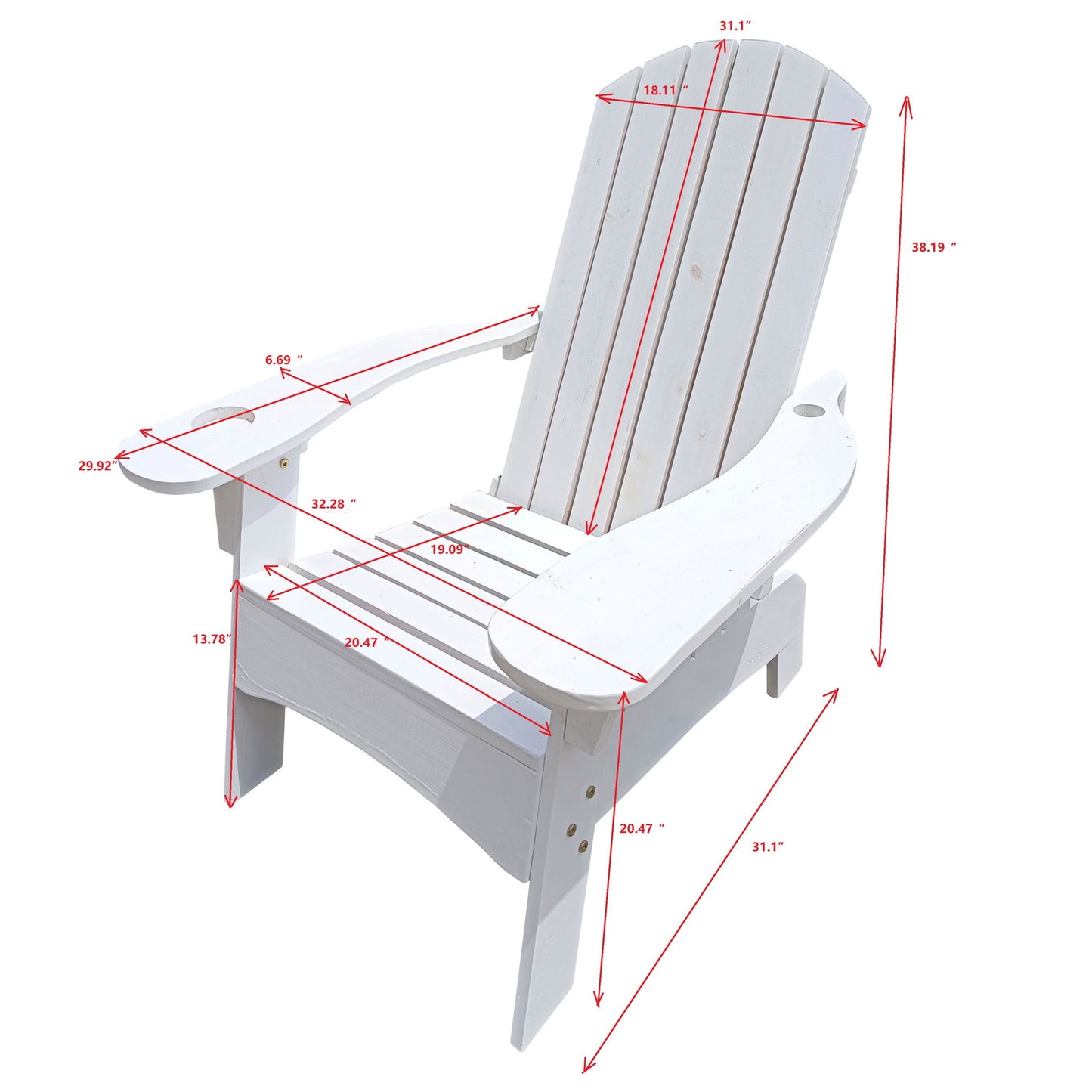 Outdoor Or Indoor Wood Adirondack Chair With An Hole To Hold Umbrella, On The Arm Home Essentials