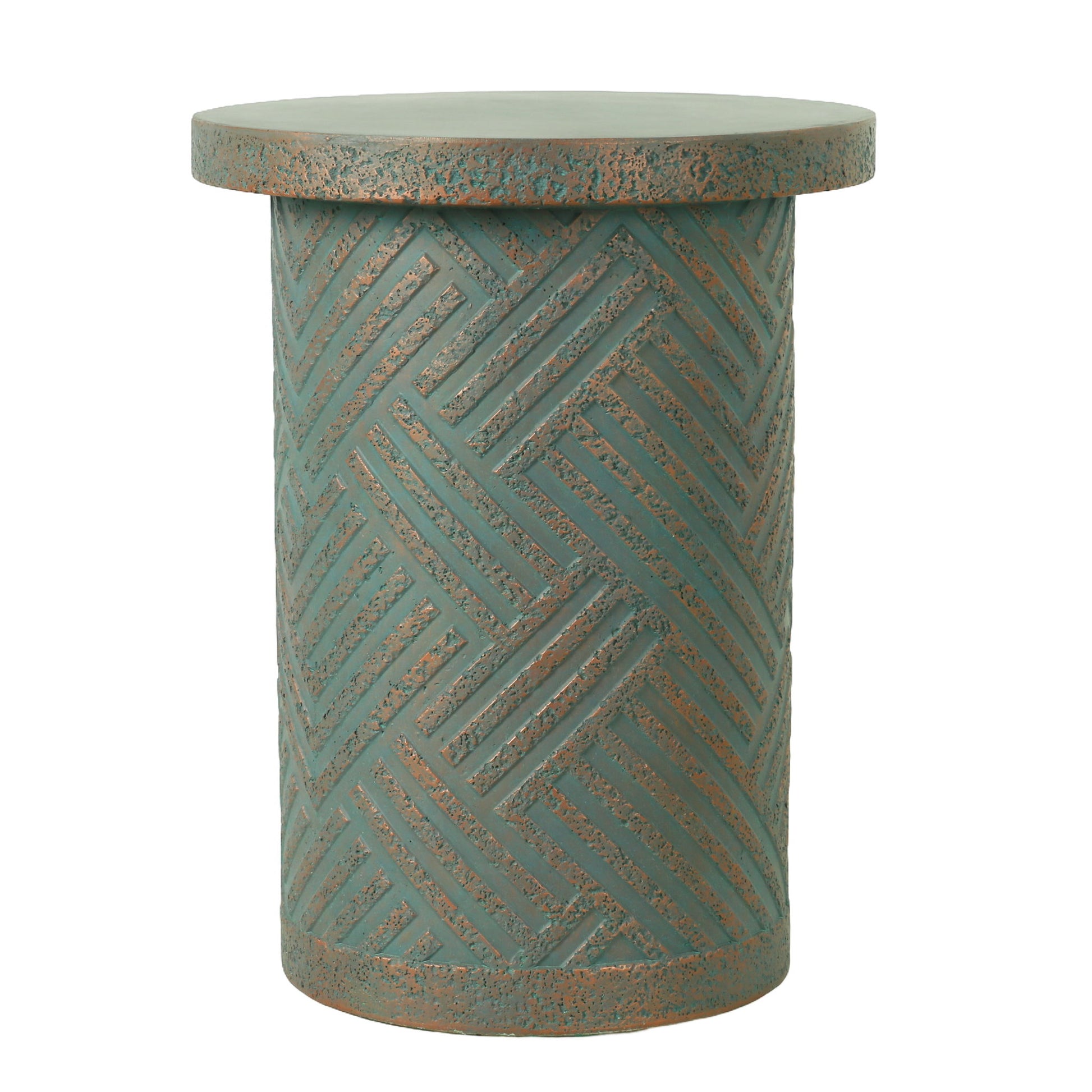 Round Outdoor End Table With Tree Stump Design For Patio - Golden / Green / Peacock Home Essentials