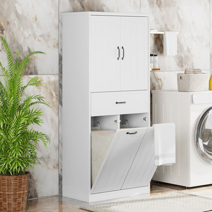 Modern Bathroom Storage Cabinet With Two Laundry Baskets, One Drawer, Adjustable Shelf Noble House