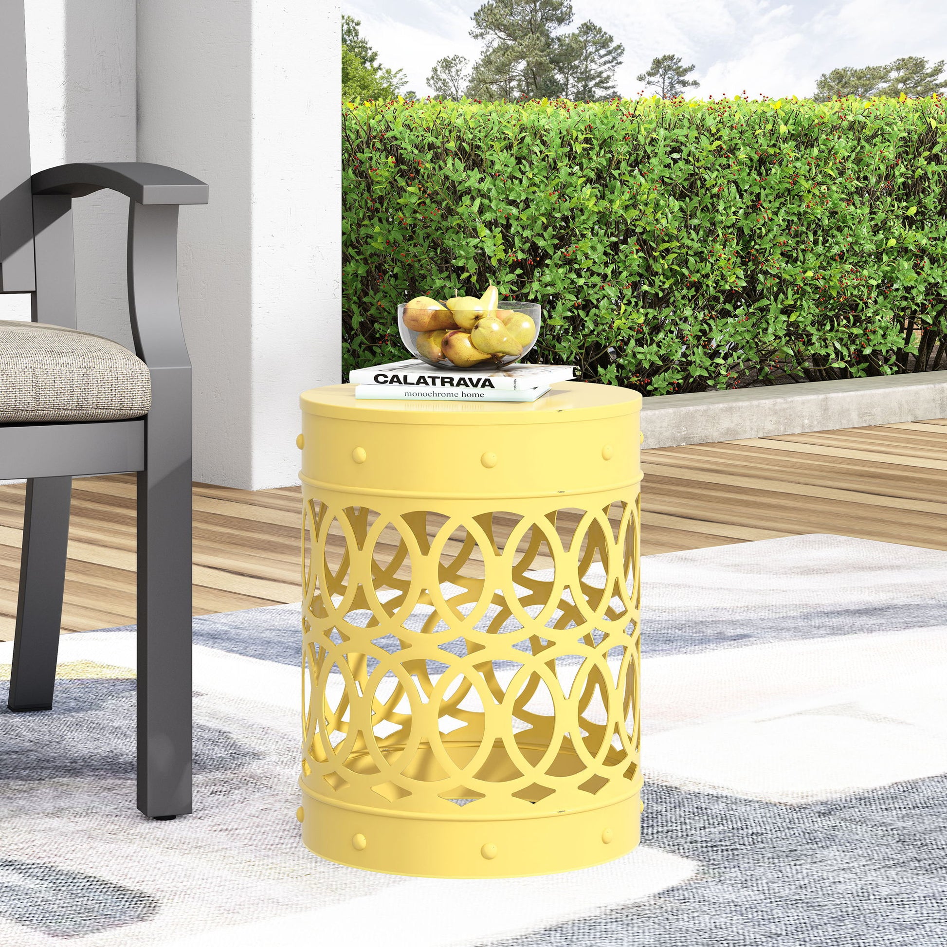 Outdoor Metal Large End Table, Modern Design Noble House