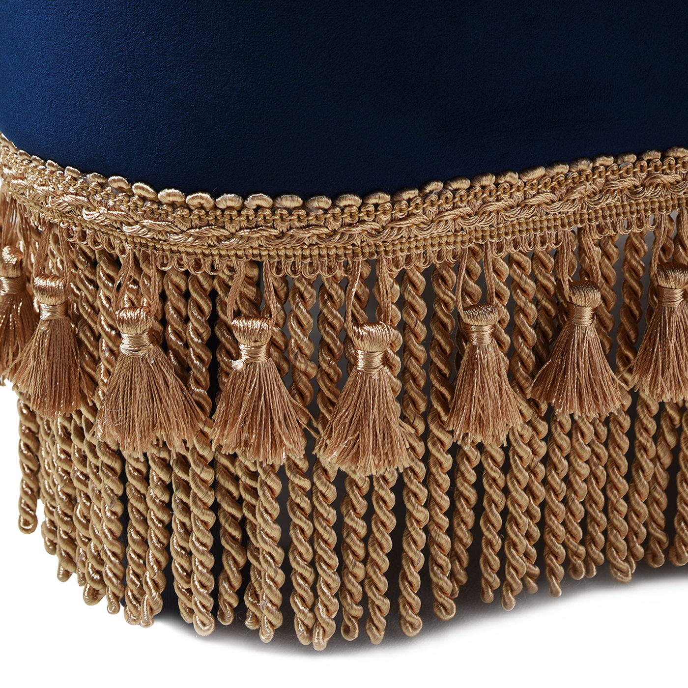 Ellen - Upholstered Clover Ottoman With Gold Bullion Fringe - Navy Blue Jennifer Taylor Home