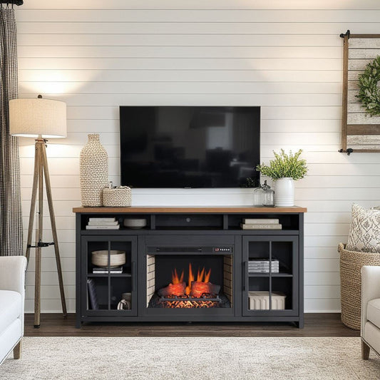 Essex - Fireplace TV Stand Console For TVs Up To 85" - Black, Whiskey Legends