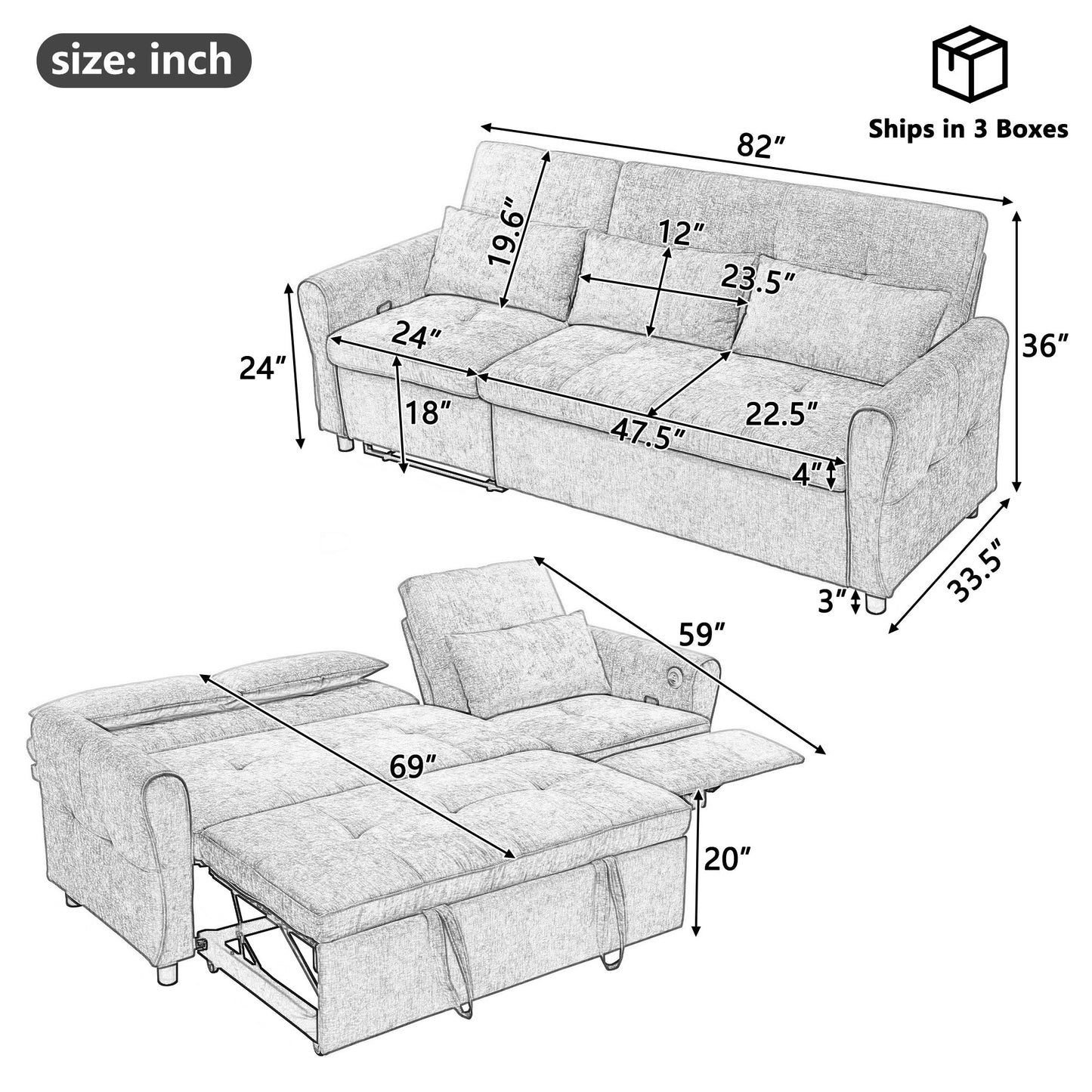 3 Seater Sofa Bed And Reversible Recliner Hearth and Haven