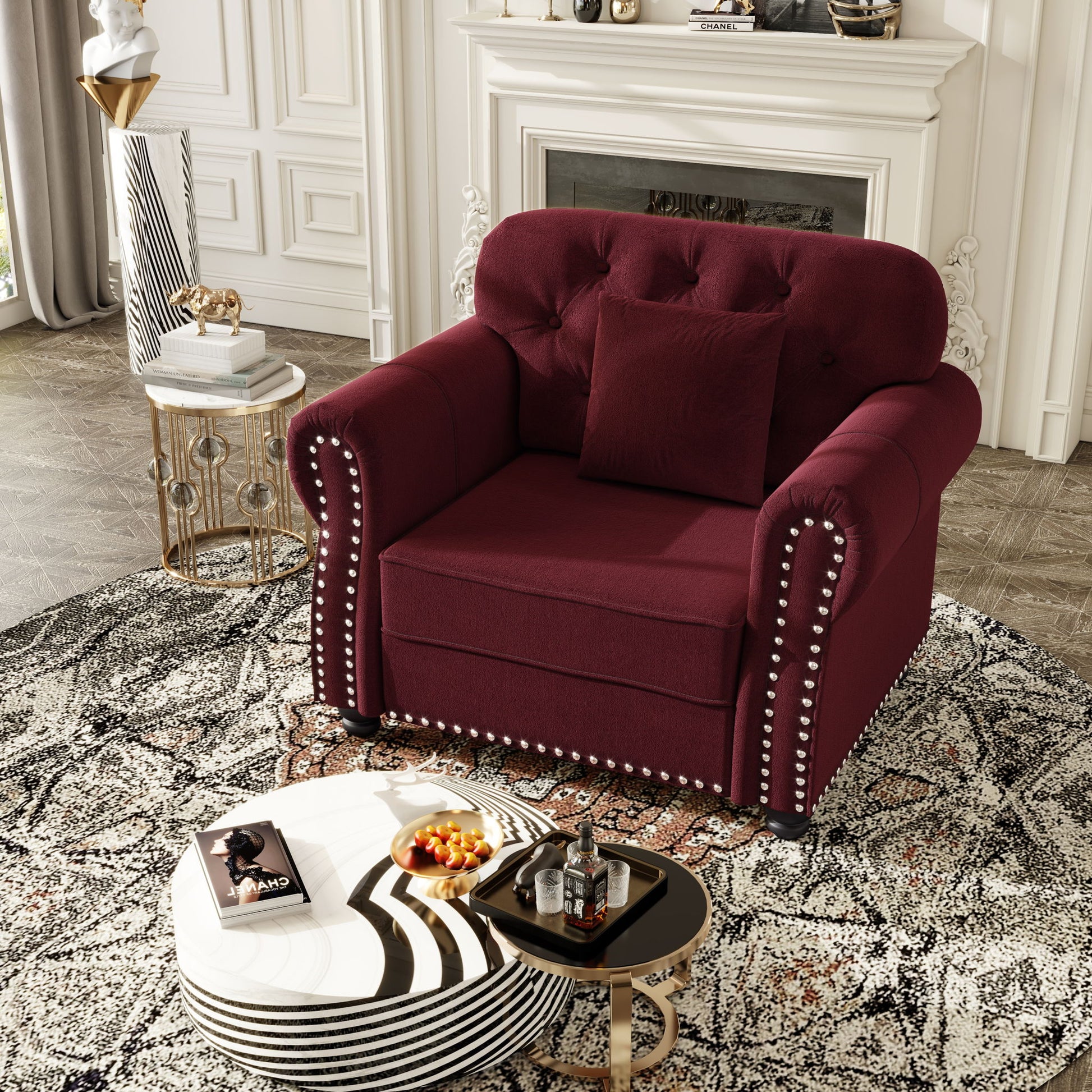 Upholstered Sofa With Nailhead Trim And Rolled Armrests Home Essentials
