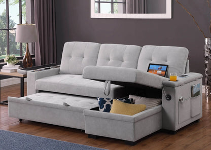 Ashlyn II - 84"W Woven Fabric Reversible Sleeper Sectional Sofa with Storage Chaise Lilola Home