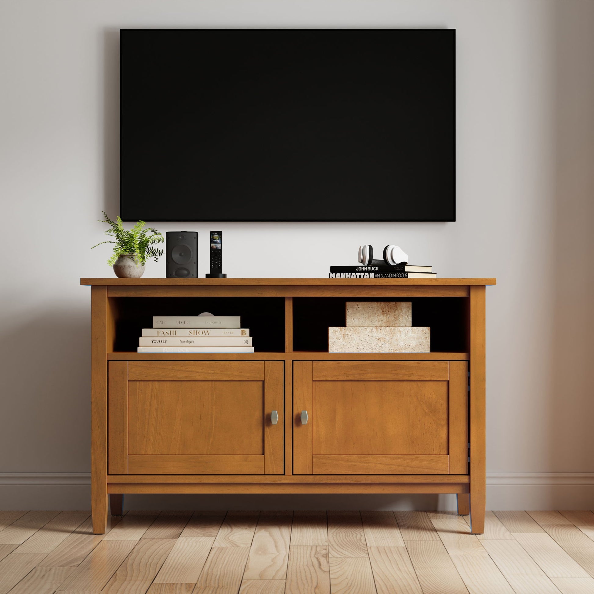 Warm Shaker - TV Media Stand Handcrafted - Brown Simpli-Home