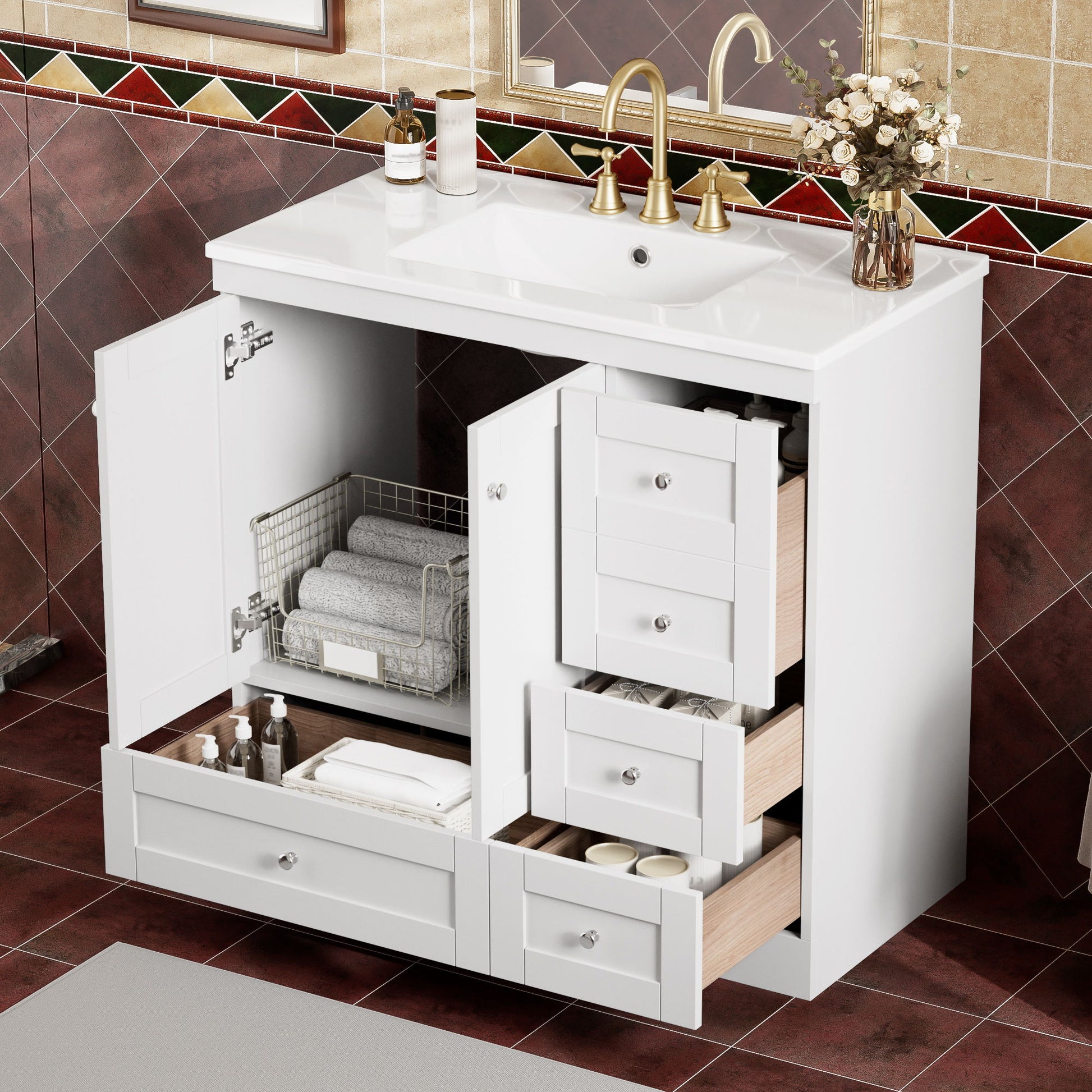 Shaker Free Standing Bathroom Vanity Cabinet With Sink, Soft Close Drawers, Soft Close Doors Hearth and Haven