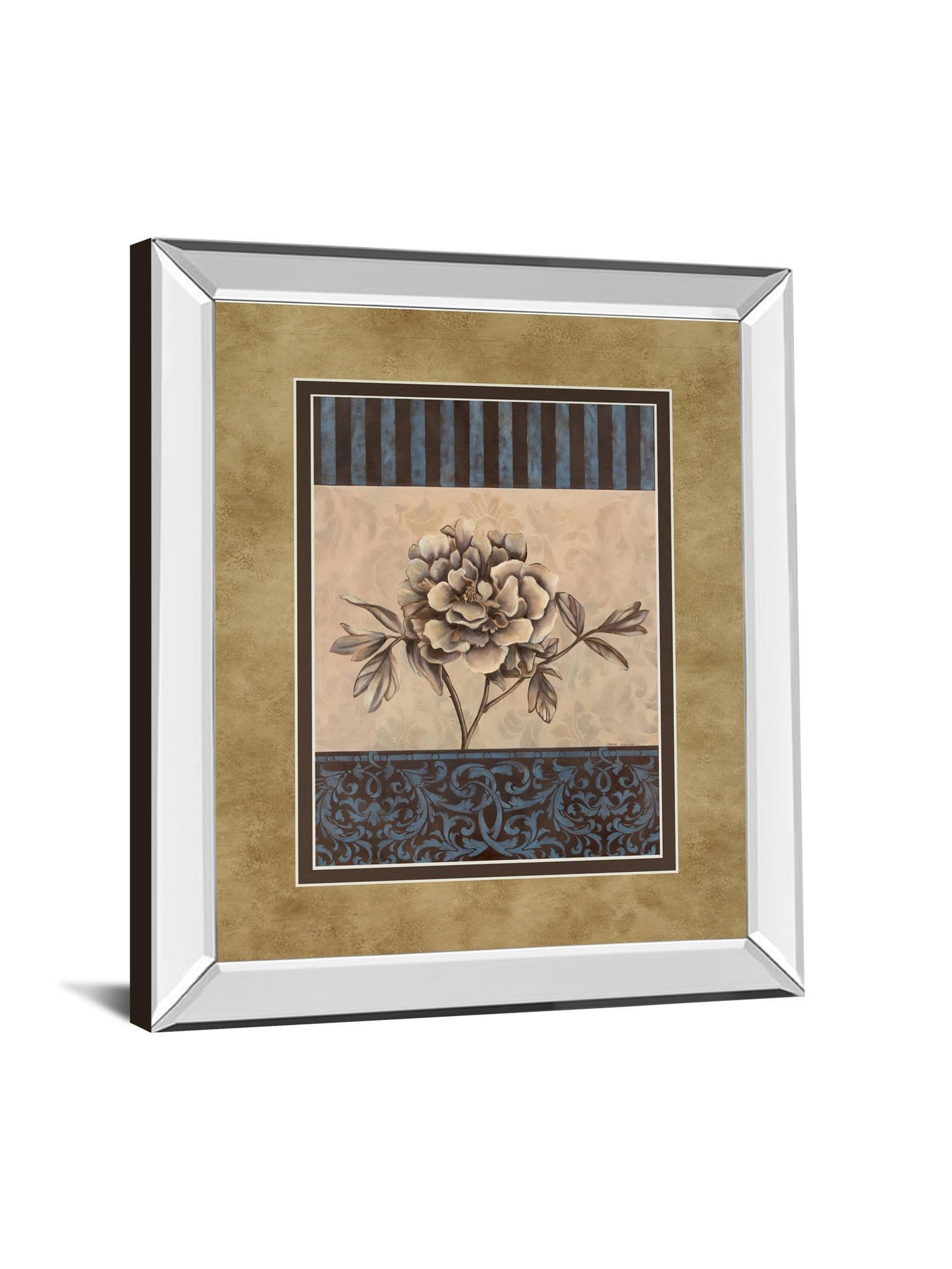 Rose Refined I By Carol Robinson - Mirror Framed Print Wall Art - Blue