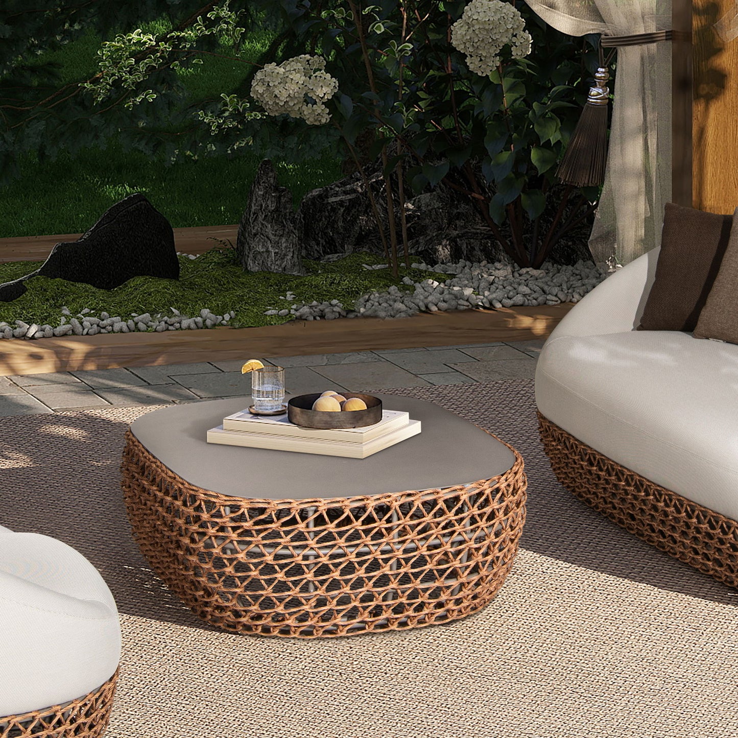 Willow - Oval Woven Patio Coffee Table, Wicker Frame Jennifer Taylor Home