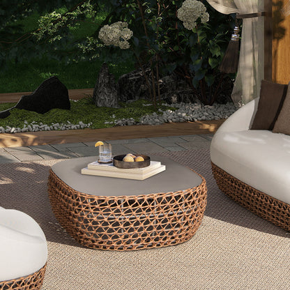 Willow - Oval Woven Patio Coffee Table, Wicker Frame Jennifer Taylor Home