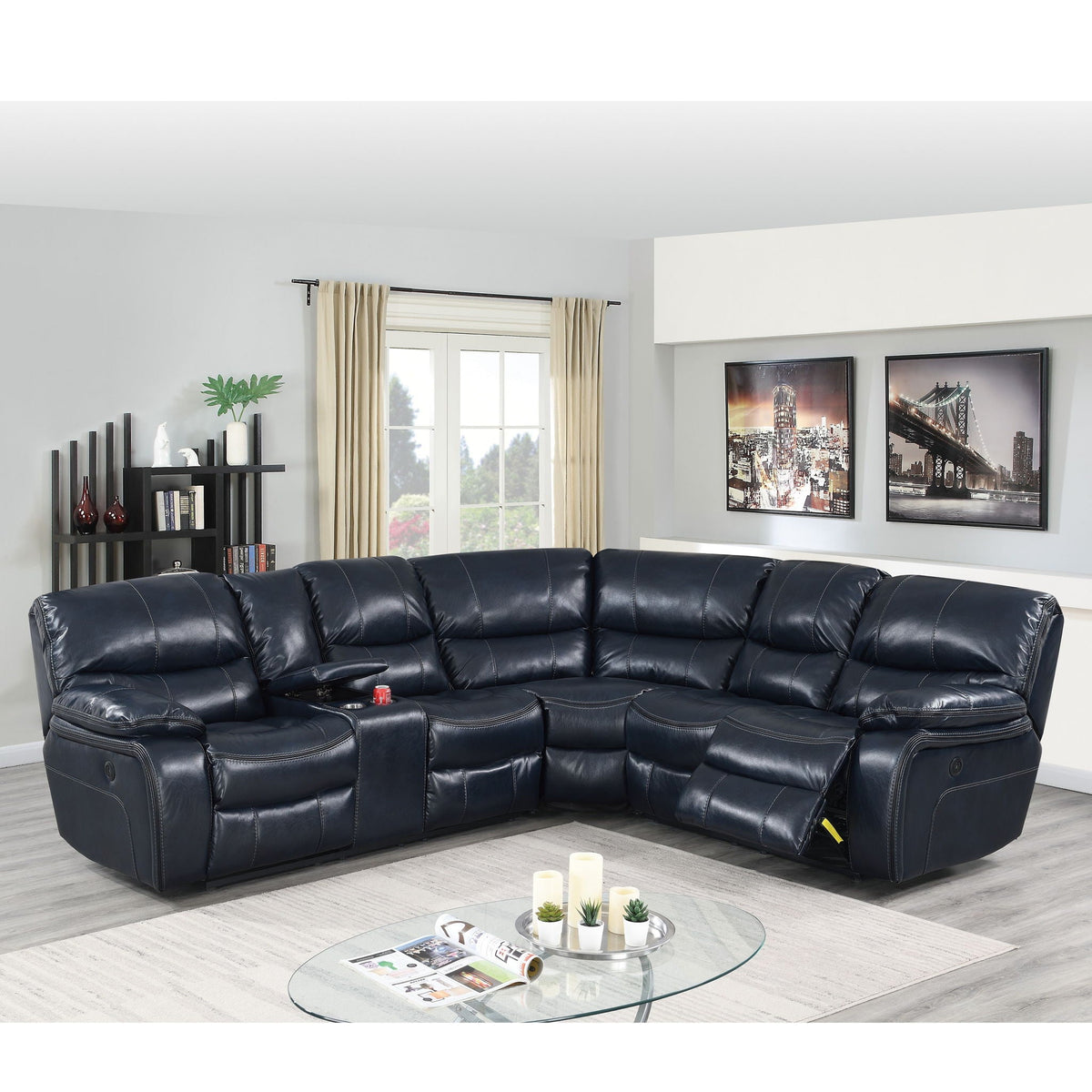 Power Motion Reclining Sectional Sofa With Console Cup Holders And USB Charging Port - Blue Home Essentials