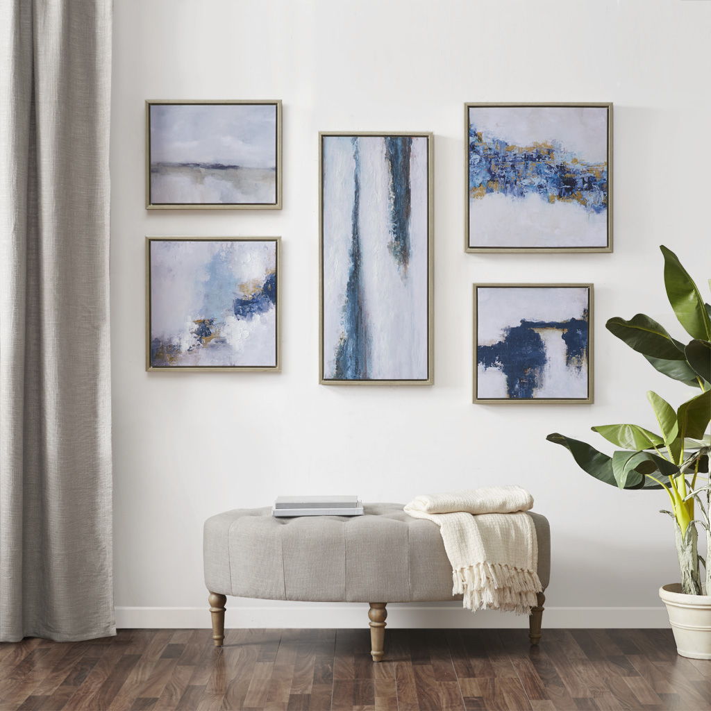 Blue Drift Framed Embellished Canvas Gallery (Set of 5) - Multi